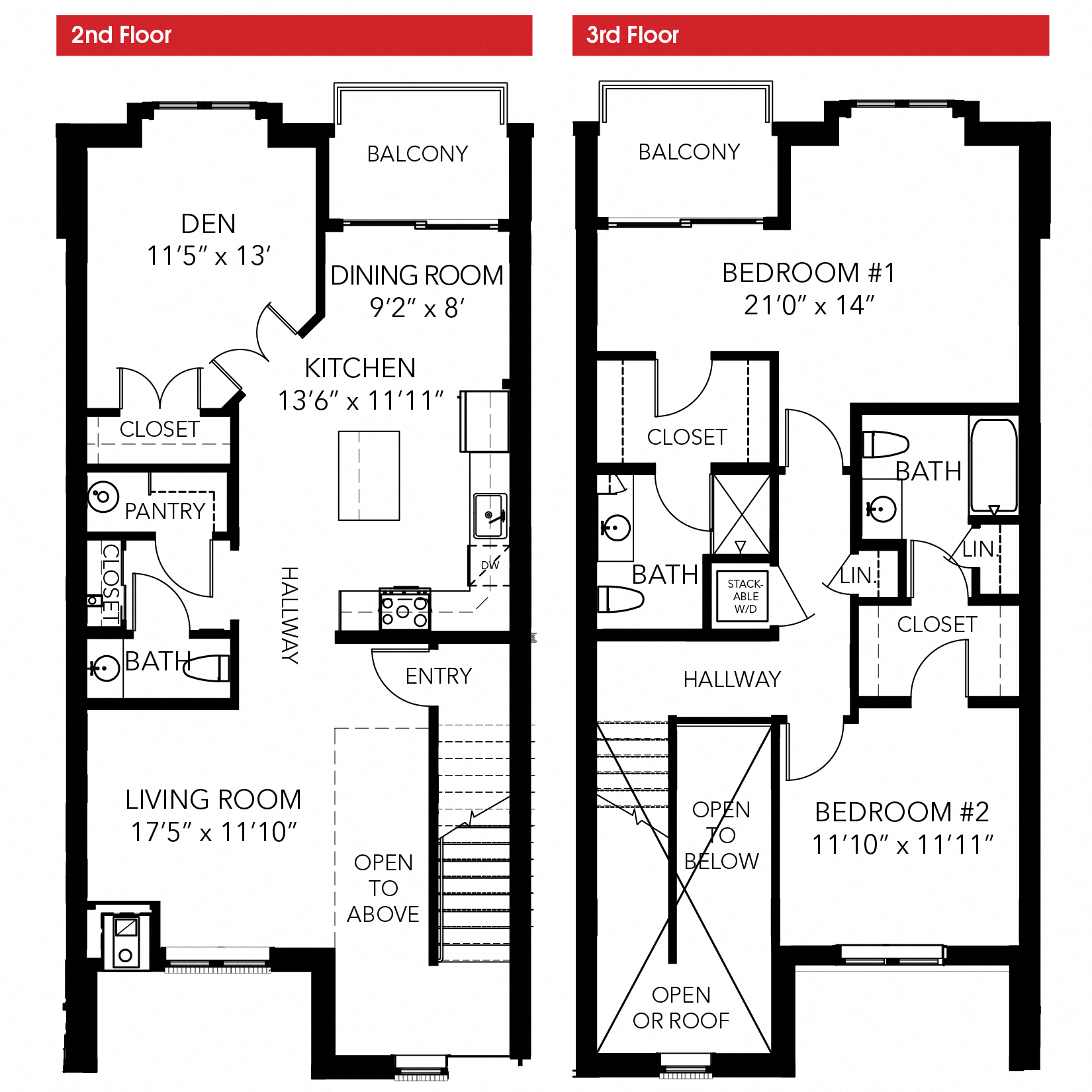Floor plan for 2 beds, 2.5 baths, 1700 sqft